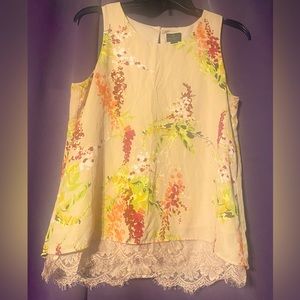 Worthington petite small sleeveless blouse with lace detail at hem